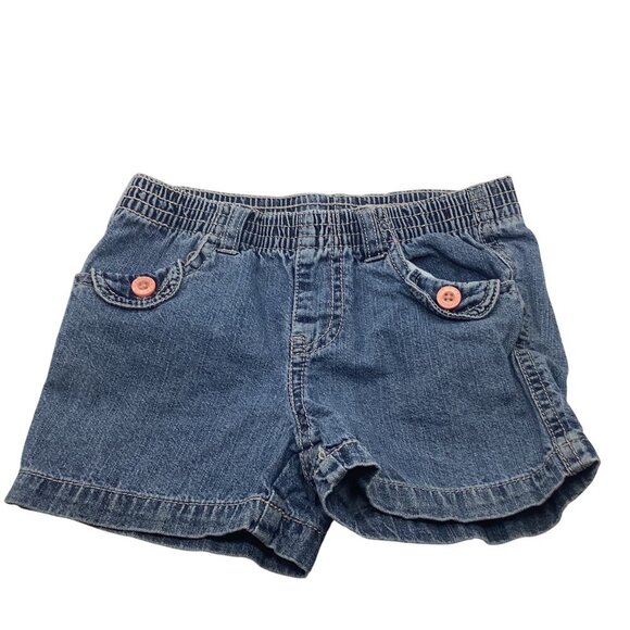 Faded Glory Girls Denim Shorts Size 6 Blue Cotton With Pink Button Accents - Picture 1 of 7